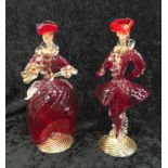 Pair of 19th century Murano red glass figures - Gallant & Maid.