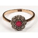 9ct gold diamond ruby ring, size O.