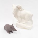 Wedgwood pottery animals: a goat (Roy Smith - 1940s) and wild boar (2).