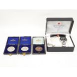 Swiss Bavarian watch with box, together with 3 school medals.