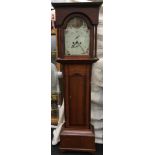 An oak cased painted face grandfather clock for restoration.