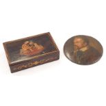 Lacquer box, together with a painted miniature.