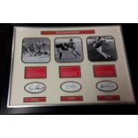 Welsh Rugby Legends picture with signatures: Phil Bennett, John Dawes, JPR Williams. Framed and