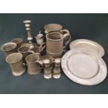 Mixed antique pewter tableware.