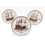 3 Purbeck Pottery 26cm plates in the Great Ships of Britain series.