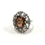 An antique silver smokey quartz ring, Size O 1/2.