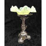 19th century silver plated centrepiece with Vaseline glass bowl.