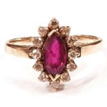 A Diamond and ruby 14ct gold, ring size P.