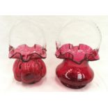 Two Cranberry glass Victorian posy baskets.