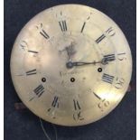 Brass grandfather clock face by Farnworth of Nottingham. (For Restoration) - 36cm diameter.