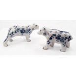 Pair of early (Delft) earthenware animal figures.