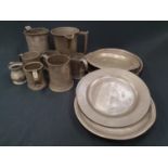 Mixed antique pewter plates, mugs etc.