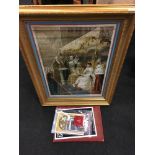 An Edward VII gilt framed picture 69x89cm and other ephemera.