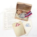 WW2 campaign medals with postage box and stamps.