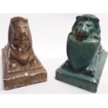 Carters & Co Poole Pottery advertising lion desk paperweight, plus one other.