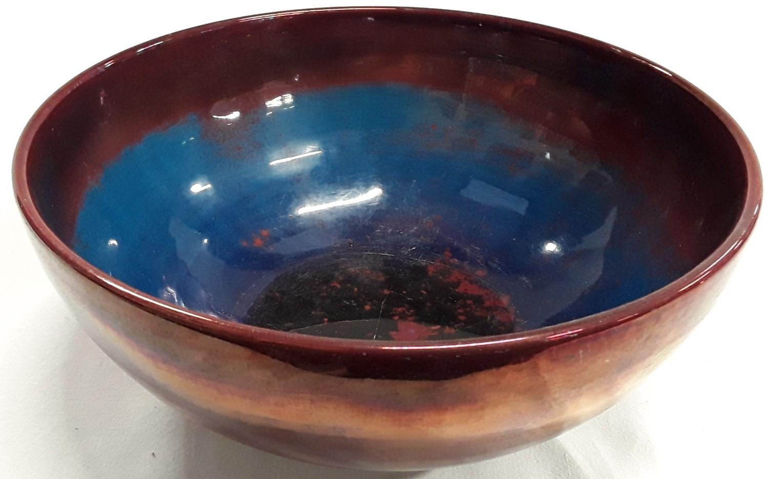 Carter & Co Poole Pottery early lustre bowl with blue interior designed by Owen Carter 10" dia.