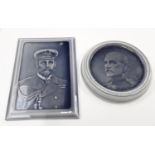 Poole Pottery George V portrait tile/plaque (drilled), together with a circular plaque of Field