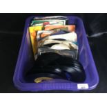 CONTAINER OF VARIOUS 45RPM SINGLE RECORDS. This lot has many ex juke-box singles and contains