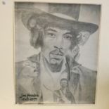HENDRIX PENCIL DRAWING PRINT. This rolled poster with many faces of Jimi Hendrix measures 21" x 17.