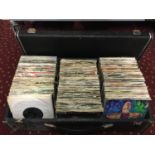 DJ CARRY CASE FULL OF 7" VINYL RECORDS. Large mixture of pop classics found here on 7" singles. They