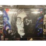 JOHN LENNON FRAMED PICTURE. A very heavy sturdy frame with mirrored edging housing a classic b/w
