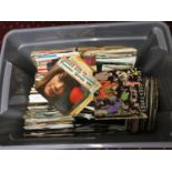 BOX OF VARIOUS 45RPM SINGLE RECORDS. From across the decades we have a very big mixture of pop