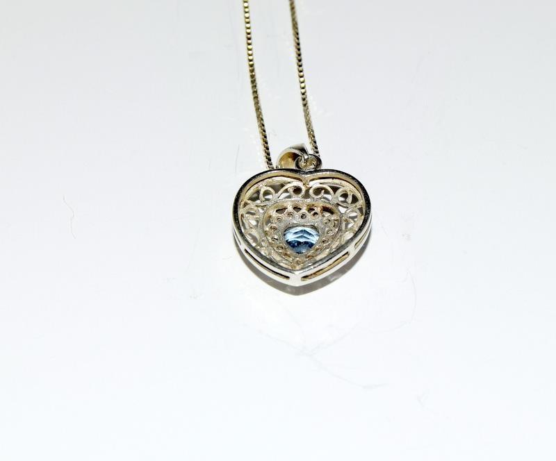 Blue Topaz 925 silver heart pendant. - Image 3 of 4