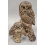 A set of Three Poole Pottery Stoneware Barbara Linley Adams Owls.