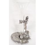 Art Nouveau pewter epergne with flute marked to base Linn 95%.