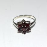 Large Garnet 925 silver 1970's cluster ring. Size Q+.