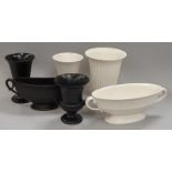 Quantity of Wedgwood and other black, white vases (6).