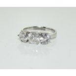 18ct white gold three stone Diamond ring of 2.25cts. Size L/M.