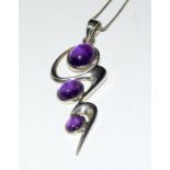 Amethyst cabochon 925 silver modernist pendant.