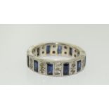 18ct white gold diamond & sapphire full eternity ring, size M.