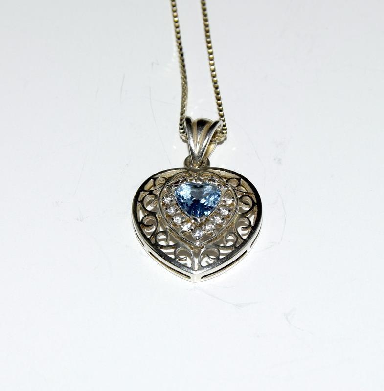 Blue Topaz 925 silver heart pendant.