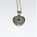 Blue Topaz 925 silver heart pendant.