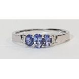 9ct white gold ladies tanzanite and diamond ring, size N.