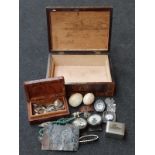Victorian Inlaid box with contents to include silver.