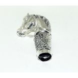Silver horse head cane handle, stamped 800.