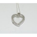 Silver and CZ heart shaped glass pendant necklace.