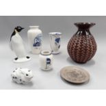 Poole Pottery Alan White Atlantis style carved vase, Kingston Lacy cat vase, collectors club vase,