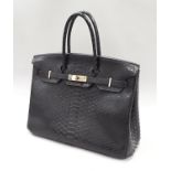 Hermes vintage black handbag - measuring 35cm from seam to seam across the base, and