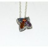 White gold Diamond, Amethyst, Sapphire, Tourmaline pendant necklace.