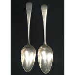 Two Georgian silver old English dessert spoons, Robert Eley 1803 and George Smith IV 1797.