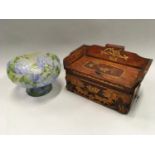 Ornately carved jewellery box together with a frosted glass centre bowl.