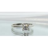 A 9ct white gold ladies mossanite/diamond solitaire ring size 0.5ct approx. Size N.