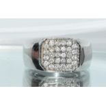 A 9ct white gold mans diamond signet ring, approx 1ct, Size T.