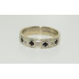 9ct white gold 5 sapphire & diamond ring.