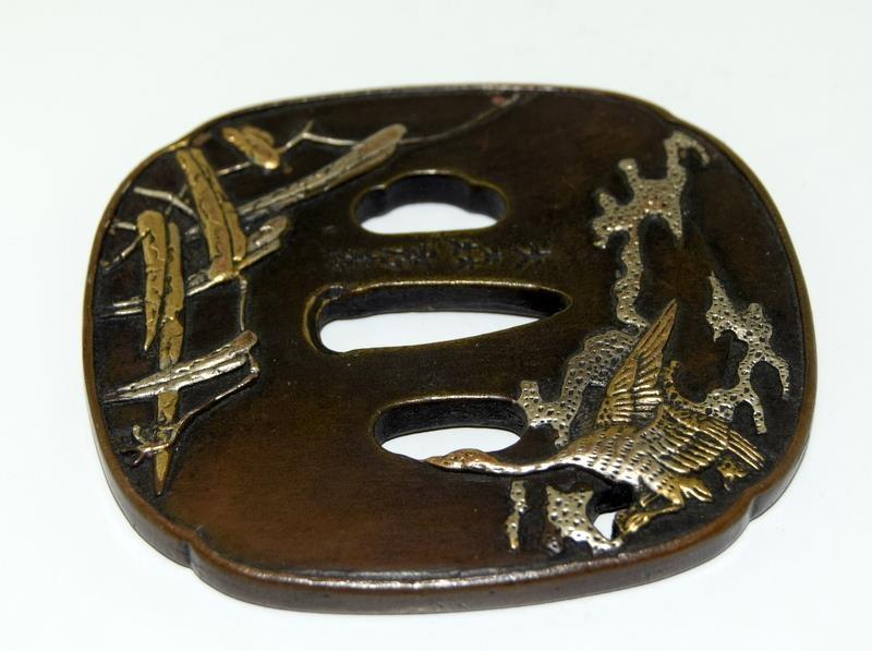 Bronze Japanese Tsuba, signed.