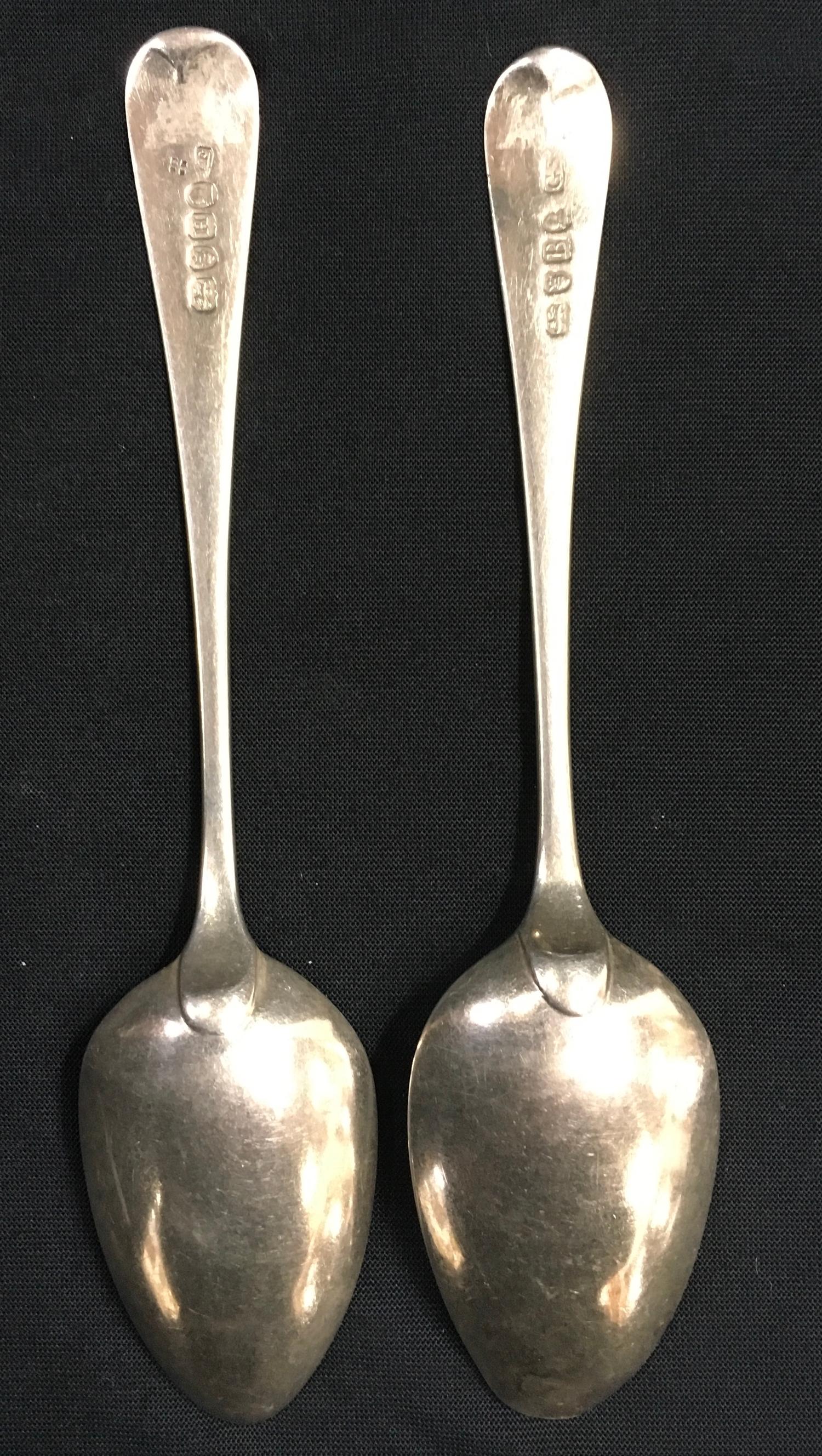 Two Georgian silver old English dessert spoons, Robert Eley 1803 and George Smith IV 1797. - Image 3 of 4